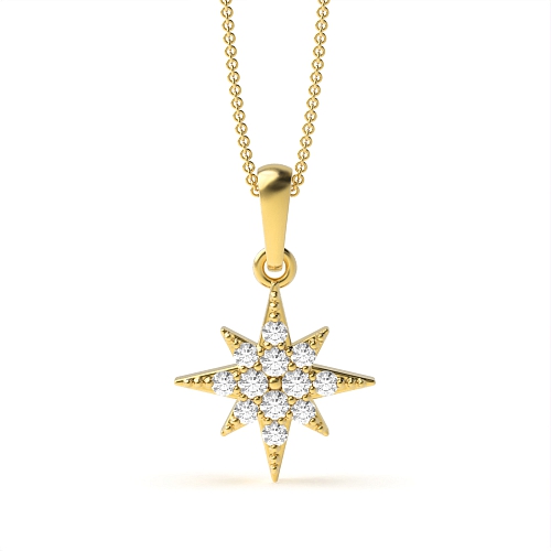 Pave Setting Round Yellow Gold Star cluster Pendant Necklaces