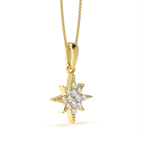 Pave Setting Round Yellow Gold Star cluster Pendant Necklaces