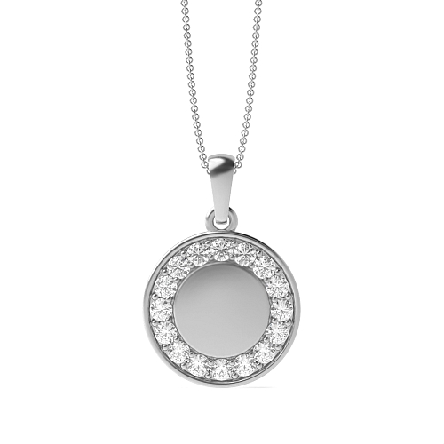 Pave Setting Round Lustre Stud Circle Pendant Necklace