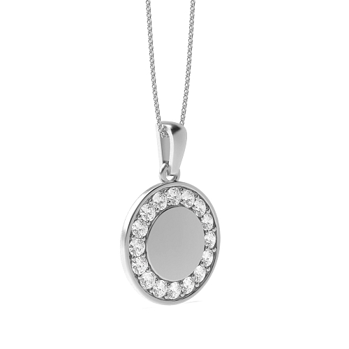 Pave Setting Round Lustre Stud Circle Pendant Necklace