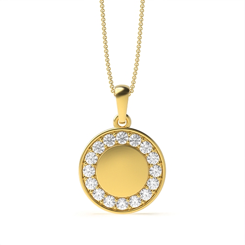 Pave Setting Round Yellow Gold Lustre stud Pendant Necklaces