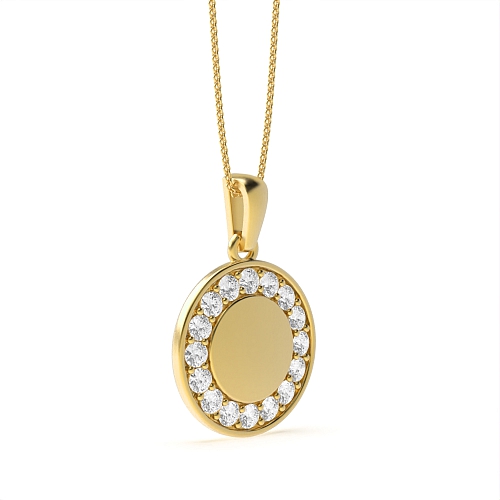 Pave Setting Round Yellow Gold Lustre stud Pendant Necklaces