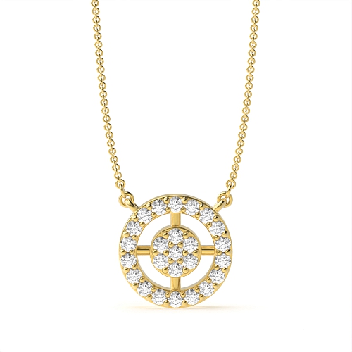 Pave Setting Round Yellow Gold Cluster Pendant Necklaces