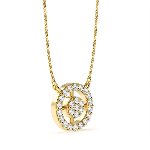 Pave Setting Round Yellow Gold Cluster Pendant Necklaces