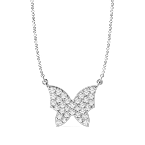 Pave Setting Round Silver Butterfly Pendant Necklaces