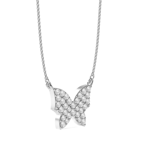 Pave Setting Round Silver Butterfly Pendant Necklaces