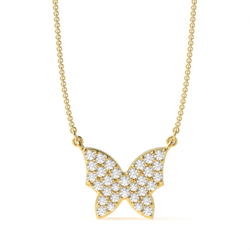 Pave Setting Round Yellow Gold Butterfly Pendant Necklaces