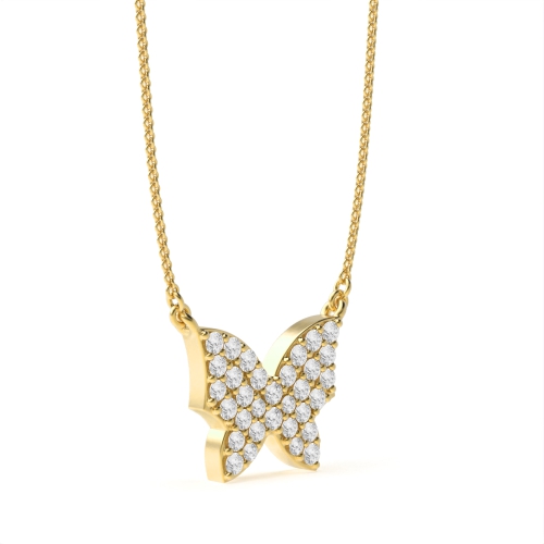 Pave Setting Round Yellow Gold Butterfly Pendant Necklaces