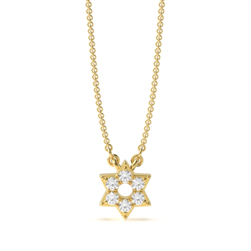 Pave Setting Round Yellow Gold Star Pendant Necklaces