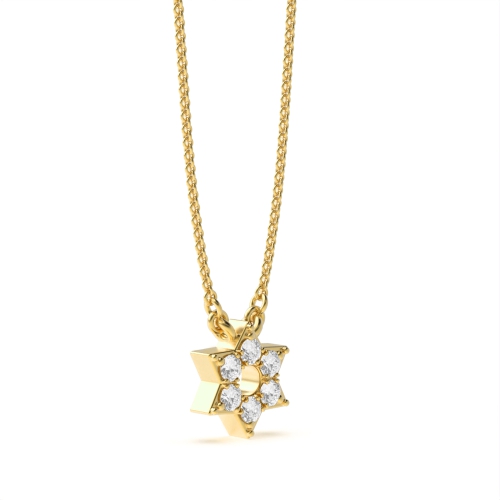 Pave Setting Round Yellow Gold Star Pendant Necklaces