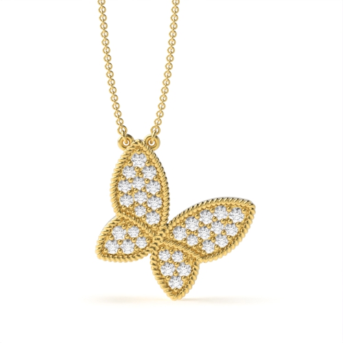 4 Prong Round Yellow Gold Butterfly Pendant Necklaces