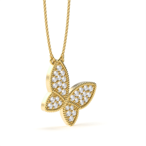 4 Prong Round Yellow Gold Butterfly Pendant Necklaces