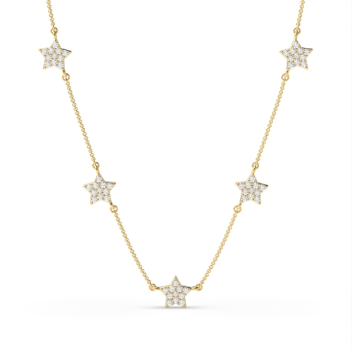 Pave Setting Round Yellow Gold 5 star Pendant Necklaces