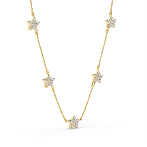Pave Setting Round Yellow Gold 5 star Pendant Necklaces