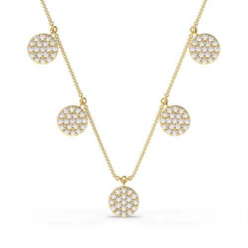 Pave Setting Round Yellow Gold Small Pendant Necklaces