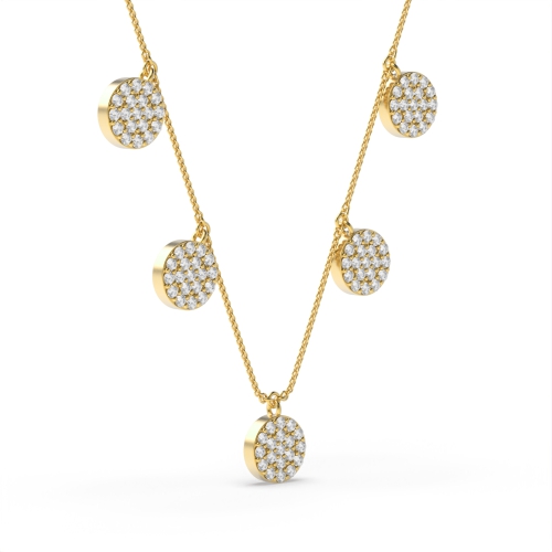 Pave Setting Round Yellow Gold Small Pendant Necklaces