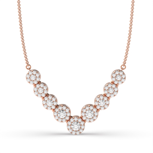 4 Prong Round Rose Gold 9 halo Cluster Pendant Necklaces