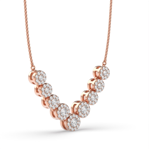 4 Prong Round Rose Gold 9 halo Cluster Pendant Necklaces