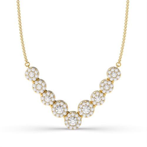 4 Prong Round Yellow Gold 9 halo Pendant Necklaces