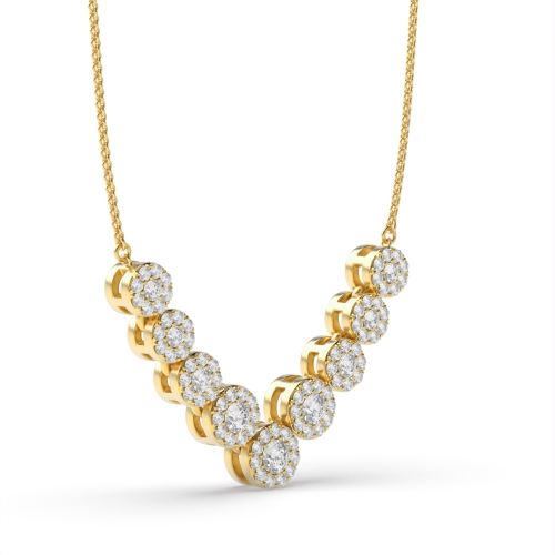 4 Prong Round Yellow Gold 9 halo Pendant Necklaces
