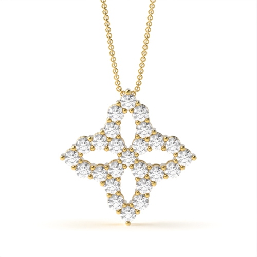 4 Prong Round Yellow Gold Flower shaped Pendant Necklaces