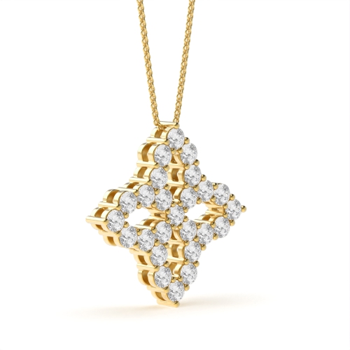 4 Prong Round Yellow Gold Flower shaped Pendant Necklaces