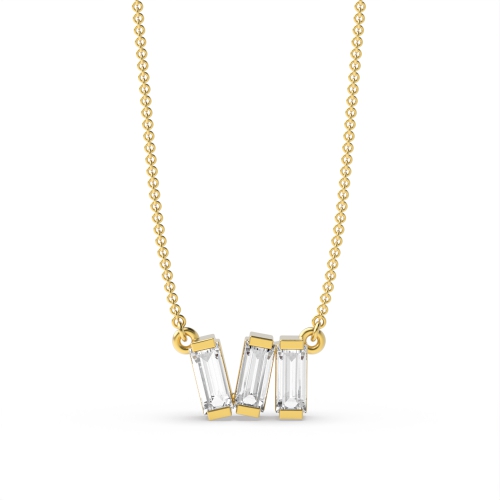 Channel Setting Baguette Yellow Gold 3 stone Pendant Necklaces