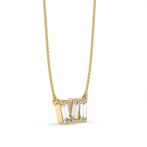 Channel Setting Baguette Yellow Gold 3 stone Pendant Necklaces