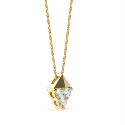 3 Prong Round Yellow Gold Stud lustre Pendant Necklaces