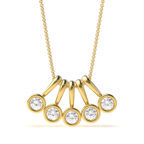 Bezel Setting Round Yellow Gold Glimmer beam Pendant Necklaces