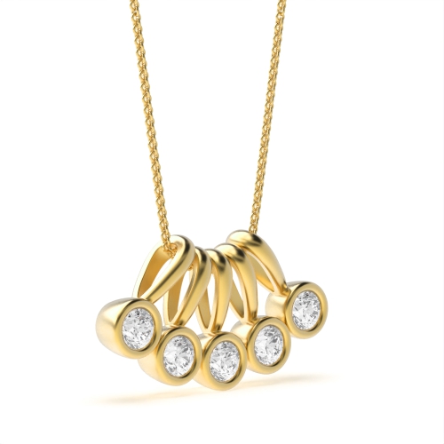 Bezel Setting Round Yellow Gold Glimmer beam Pendant Necklaces
