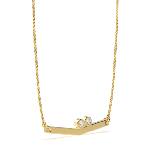 Bezel Setting Round Yellow Gold Stud shine Pendant Necklaces