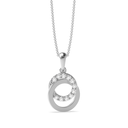 4 Prong Round Silver Double inter lock Circle Pendant Necklaces
