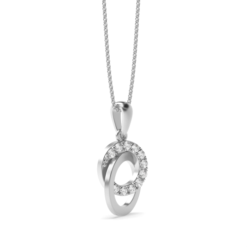 4 Prong Round Silver Double inter lock Circle Pendant Necklaces