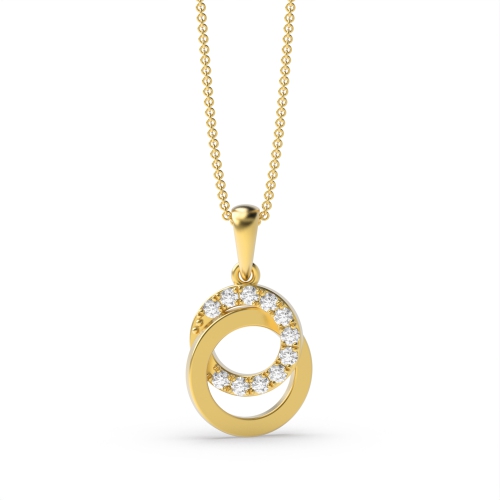 4 Prong Round Yellow Gold Double inter lock Pendant Necklaces