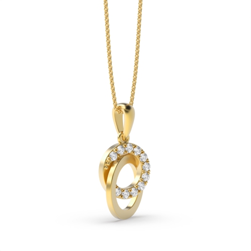 4 Prong Round Yellow Gold Double inter lock Pendant Necklaces