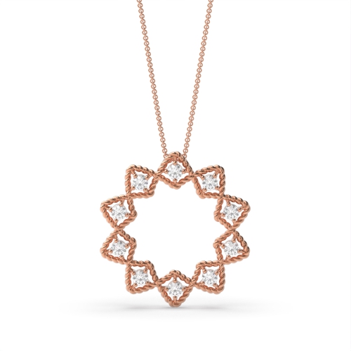 4 Prong Round Rose Gold Starburst Designer Pendant Necklaces