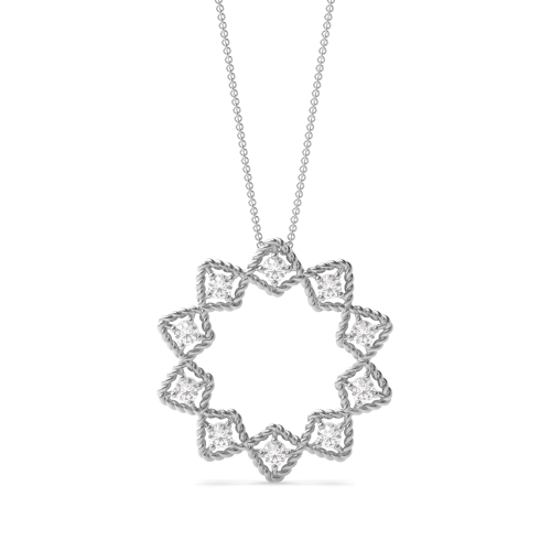 4 Prong Round Platinum Starburst Designer Pendant Necklaces