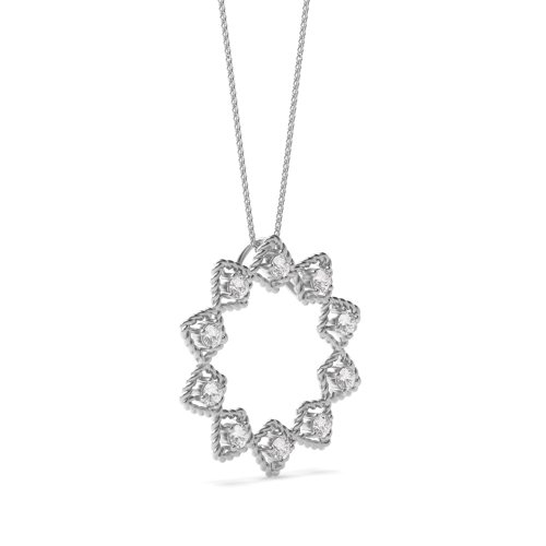 4 Prong Round Platinum Starburst Designer Pendant Necklaces