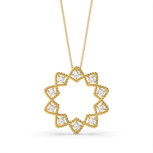 4 Prong Round Yellow Gold Starburst Designer Pendant Necklaces