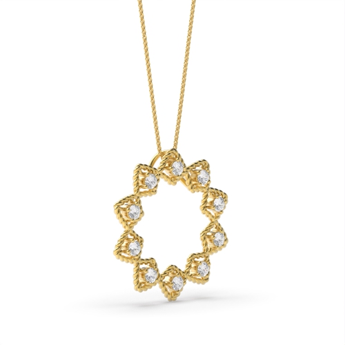 4 Prong Round Yellow Gold Starburst Designer Pendant Necklaces