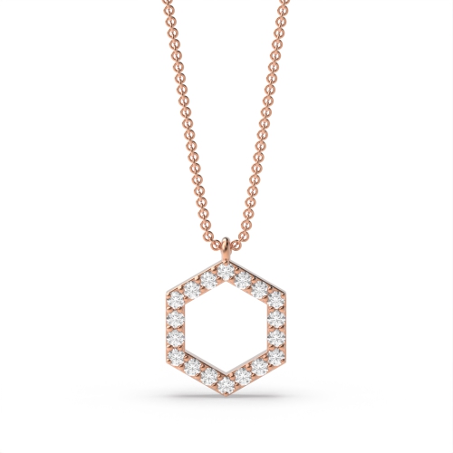 4 Prong Round Rose Gold Hexagon Designer Pendant Necklaces