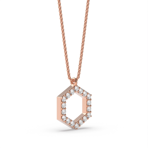4 Prong Round Rose Gold Hexagon Designer Pendant Necklaces