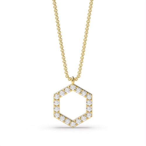 4 Prong Round Yellow Gold Hexagon Designer Pendant Necklaces