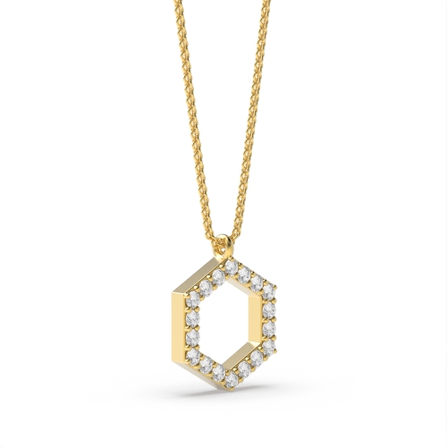4 Prong Round Yellow Gold Hexagon Designer Pendant Necklaces