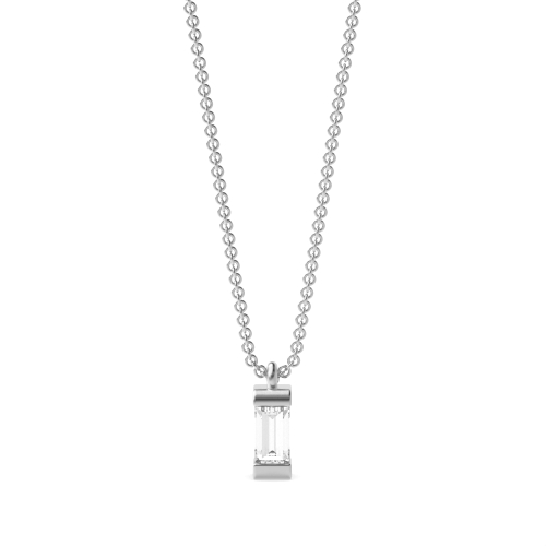 Channel Setting Baguette Silver Sparkle Pendant Necklaces