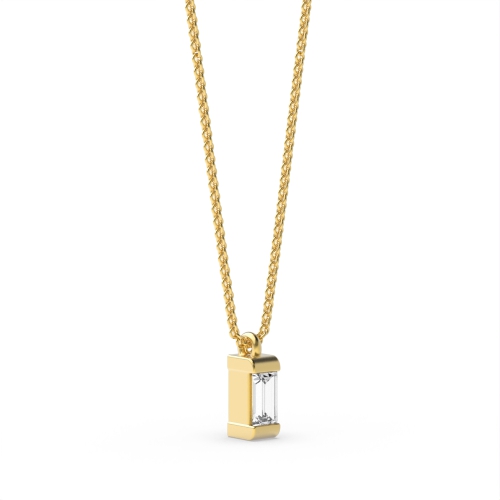 Channel Setting Baguette Yellow Gold Sparkle Pendant Necklaces