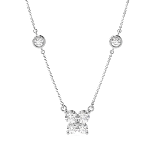 4 Prong Round Silver Square shaped accented Pendant Necklaces