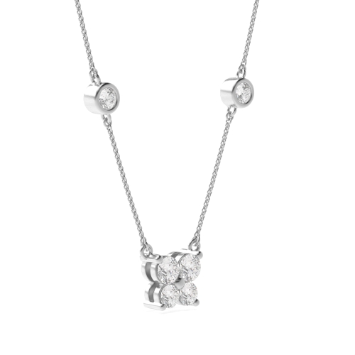 4 Prong Round Silver Square shaped accented Pendant Necklaces