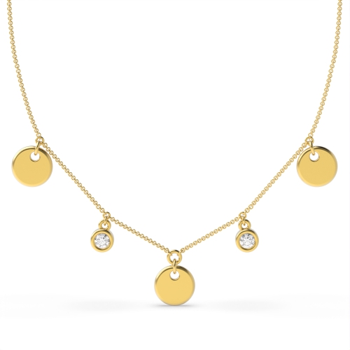 Bezel Setting Round Yellow Gold Plain disc and solitare Designer Pendant Necklaces